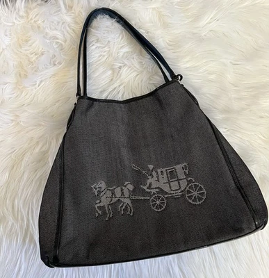 BOLSO DE HOMBRO COACH NEGRO/TIZA CABALLO Y CARRUAJE EDIE Hermosa Cartera Foto 1 de 4
