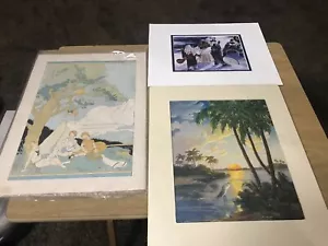 Vintage Lithographie allein mit der Natur, Mummer fertig machen, Picknickszene Seite Kunst - Bild 1 von 10