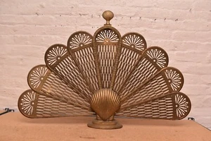 VTG Cameo Pierced Brass Fireplace Screen Peacock Fan Seashell Art DECO LG 37X25 - Picture 1 of 10