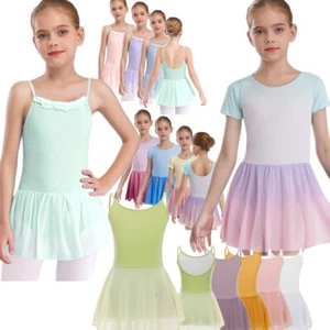 Girls Dance Skirted Leotards Ruffled Lyrical Ballet Tutu Dress Practice Costume - Picture 1 of 155