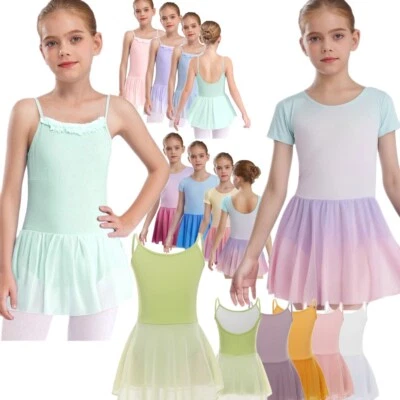 Girls Dance Skirted Leotards Ruffled Lyrical Ballet Tutu Dress Practice Costume - Image 1 of 4
