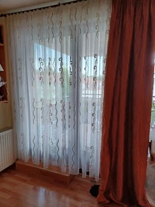 Stores, Gardinen, 2 Schals, transp., braun/beige gemustert, 1 Dekoschal braun - Bild 1 von 6