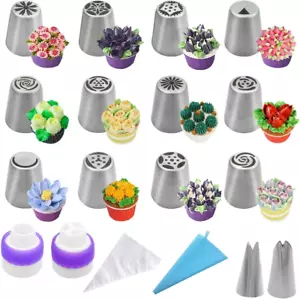 Russian Flower Piping Tips Set - 47 Pcs Cake & Cupcake Decorating Kit - 12 Icing - Picture 1 of 12