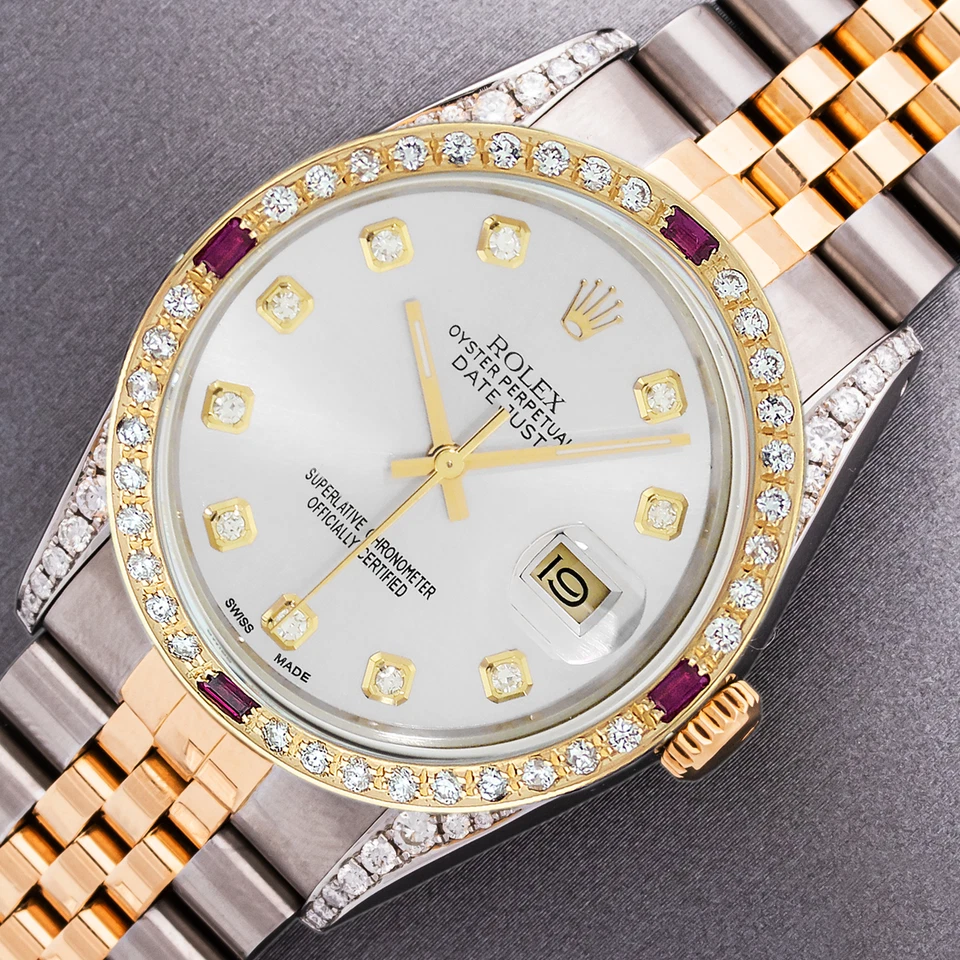 Rolex Mens DateJust 36mm Silver Diamond Watch Steel - Yellow Gold Diamond Bezel - Image 1 of 4