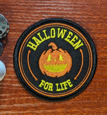Halloween For Life Patch 3" Smiling Jack O Lantern Pumpkin Embroidered Iron On - Image 1 of 3