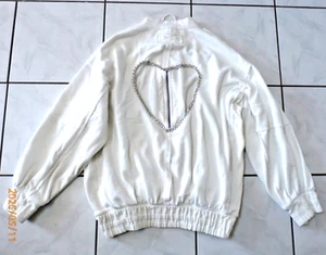 Free People Tricia Fix Open Heart White Ivory Crystal Sweatshirt Jacket SZ L H90 - Picture 1 of 12