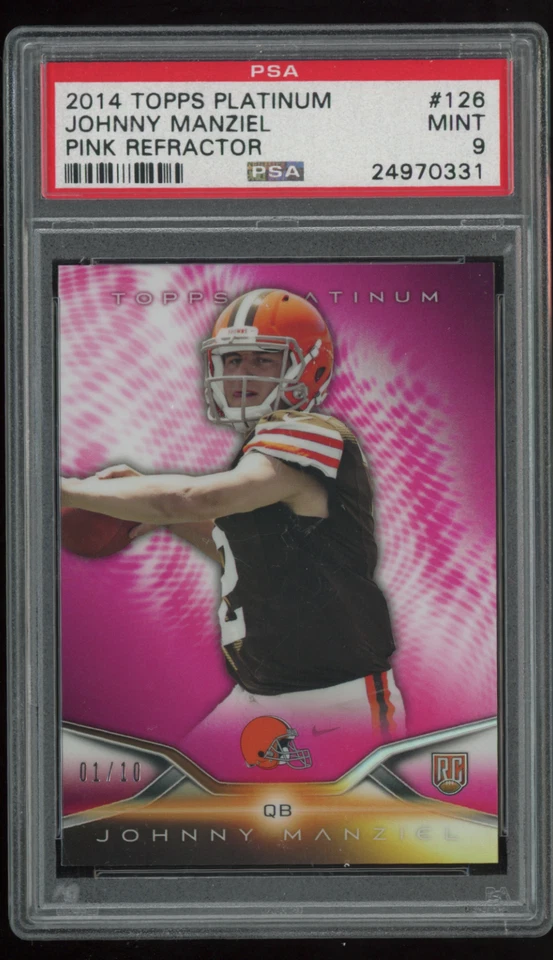 2014 TOPPS PLATINUM #01/10 JOHNNY MANZIEL PINK REFRACTOR PSA 9 MINT ROOKIE RC - Image 1 of 2
