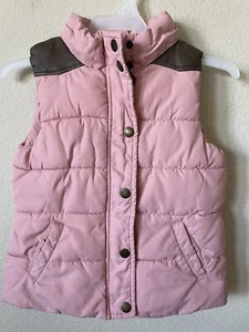 H&M Pink Brown Sleeveless Button Up Zip Up Girls’ Puffer Vest Jacket Size 4-6Y - Picture 1 of 6