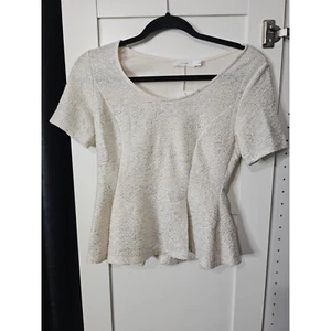 NWT Lush Ivory Peplum Top Sparkle Short Sleeve Party Blouse Size S - Picture 1 of 5
