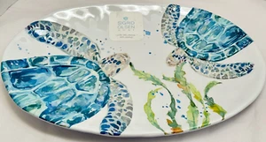 Sigrid Olsen 17" Oval Melamine Serving Platter Tray Sea Turtle Blue Watercolor - Picture 1 of 4