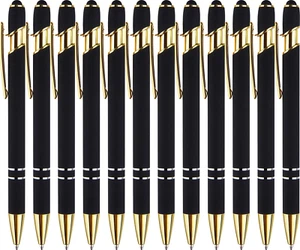 12 Pack Black Gold Ballpoint Pen with Stylus Tip, 1.0 mm Black Ink Smooth Writin - Picture 1 of 12