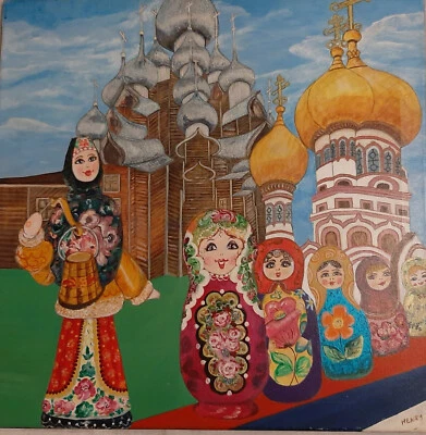 Les poupées Russes, peinture sur toile signée - Photo 1/4