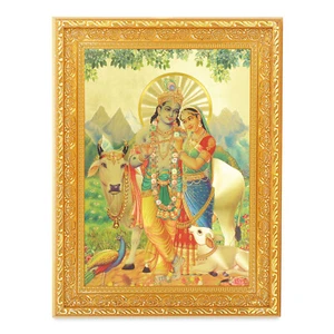 Radha Krishna Golden Foil Photo In Golden Frame( 11 x 14 Inches) - Imagen 1 de 2
