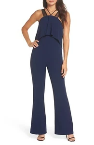 HARLYN Navy Black Lace Popover Cutout Wide Leg Pants Jumpsuit S = 4/6 Nordstrom - Picture 1 of 6
