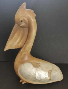 Large Carved Wooden & Mother Of Pearl Pelican Sea Bird 14.5" Coatal Breezes - Picture 1 of 5