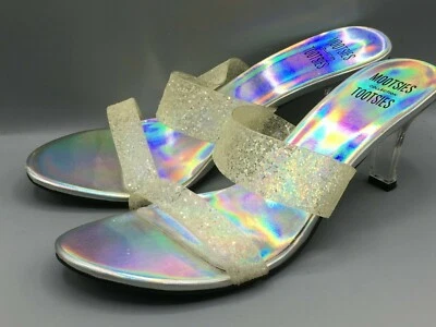 Zapatos Mootsies Tootsies Tasty para mujer Mules blanco escarcha vinilo 2" tacón 8,5 M Foto 1 de 4