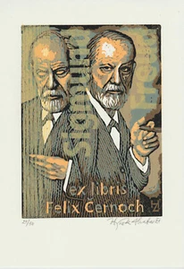 Original limited edition color linocut "Homage Z. Freud" by HRABA ZDENEK - Picture 1 of 1