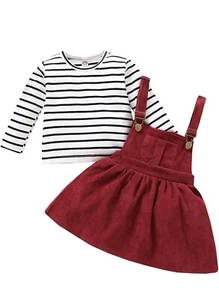 Baby Girl Overall Outfits Long Sleeve Stripe Top Braces Skirt 2Pc Set(18-24M) - Picture 1 of 8