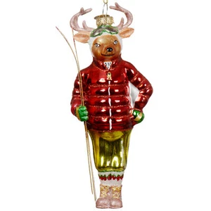 Skiing Reindeer Ornament – Blown Glass Christmas Ornament Skier Deer and Skis - Picture 1 of 3