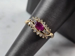 Womens Vintage Estate 14k Yellow Gold Ruby & Diamond Ring 3.1g E3450 - Picture 1 of 6