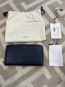 Celine Wallet Navy Large Zip Wallet Leather Dust Bag Included - Picture 1 of 4
