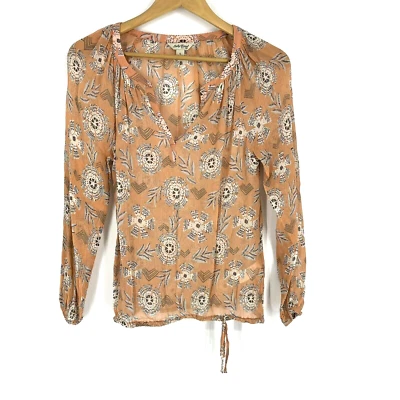 Top Lucky Brand Talla Pequeña Mujer Coral Seda Riviera Estampado Floral Campesino Transparente Foto 1 de 4