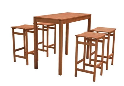 Bar-Set, Bartisch mit 4 Barhockern, Holz, 5-teilig - Bild 1 von 4