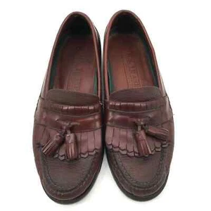 H.S. Trask Creel Mens Kiltie Loafers Tassel Moc Toe 8M Brown Bison Leather - Picture 1 of 10