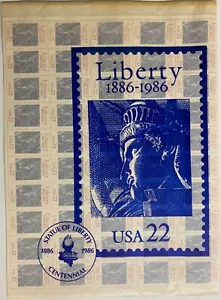 Liberty 1886 Centennial 1986 USA 22 Cent Postage Stamp Sheet In Original Sleeve - Picture 1 of 6