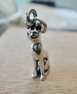 Dije 3D 10x23 mm elegante estante gato egipcio plata esterlina - Imagen 1 de 4