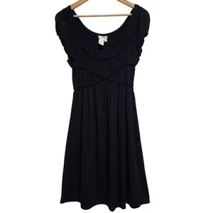 Sophie Max Peasant Dress M Black Stretchy Shirred Scoop Cap Sleeve Peasant Boho - Picture 1 of 10