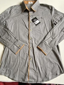 Herren Polo Mano NWT Adriano besticktes Slim Fit Hemd Größe Large 014 - Bild 1 von 4