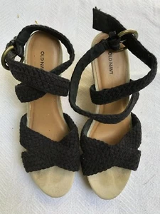 Old Navy Black Woven Strap Espadrille Wedges Sz 8M EEUC - Picture 1 of 9