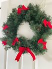 Vintage 1980's Green With Red Bows Christmas Wreath - Winter Decorations 
