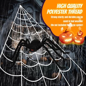 Large Triangular Cobweb Halloween Decoration Set With Creepy Spider Figures | US - Picture 1 of 17