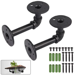2pcs Shelf Bracket Industrial Pipe Wall Floating Bookshelf Rack Display Holder - Picture 1 of 12