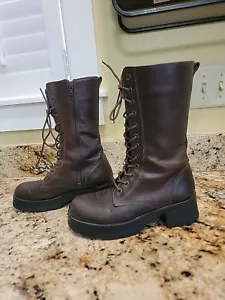 Vintage 90s Y2K American Eagle AE Chunky Brown Leather Platform Boots Size 8 - Bild 1 von 9