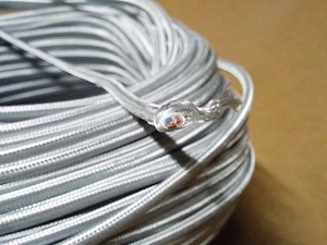 (12 ft) 2-Wire Flat Parallel Cloth Covered Wire Antique Pendant Lamp Cord Silver - Picture 1 of 3