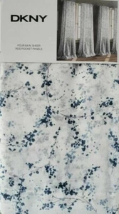 4 Dkny Promenade White Blue Gray Rod Pocket SHEER Window Curtains Panels 50 84" - Picture 1 of 9