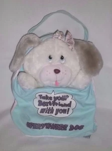 1985 MATTEL EMOTIONS Plush EVERYWHERE DOG White Green Carry Bag Vtg Stuffed Toy - Picture 1 of 4