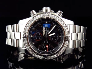 Custom Mens Breitling A13370 Super Avenger XL 48MM S.Steel with Diamonds 4.5 Ct - Picture 1 of 7