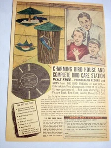1956 Farbanzeige Vogelfreunde von Amerika Vogelhaus Pflegestation und Schallplatte - Bild 1 von 1