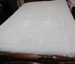 Vintage Reisleinen oder? Tischdecke 64”x84” bestickt Blumen - Bild 1 von 12