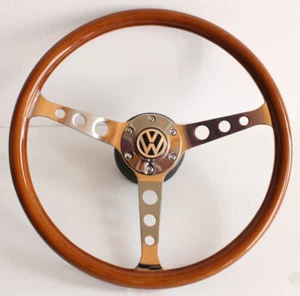 Steering Wheel Wood Chrome fits For VW T3 Transporter Vanagon Caravelle 80-93' - Picture 1 of 6