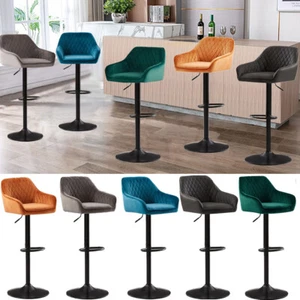 2x Bar Stools Velvet Breakfast Comfortable Swivel Kitchen Stool Leather Chairs - Picture 1 of 82