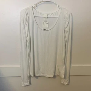 NWT H&M White Ribbed Long Sleeve Shirt Size Large - Picture 1 of 5