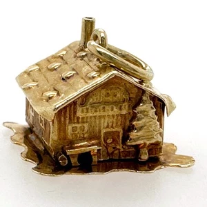 9K Gold Chalet Cabin or House Charm from Austria Opens to Reveal Sleepy Pearls! - Picture 1 of 13