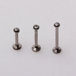 Titanium Push In Labret with Clear CZ Ball - Picture 1 of 4