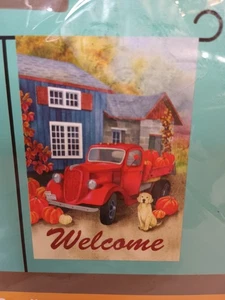 Autumn Welcome Pumpkins Dog Truck  Art Garden Flag 12.5 X 18 inches - Picture 1 of 6