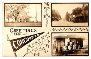 GREETINGS FROM CONCORD CALIFORNIA - MULTI-VIEW OLD 1914 REAL PHOTO POSTCARD - Picture 1 of 2